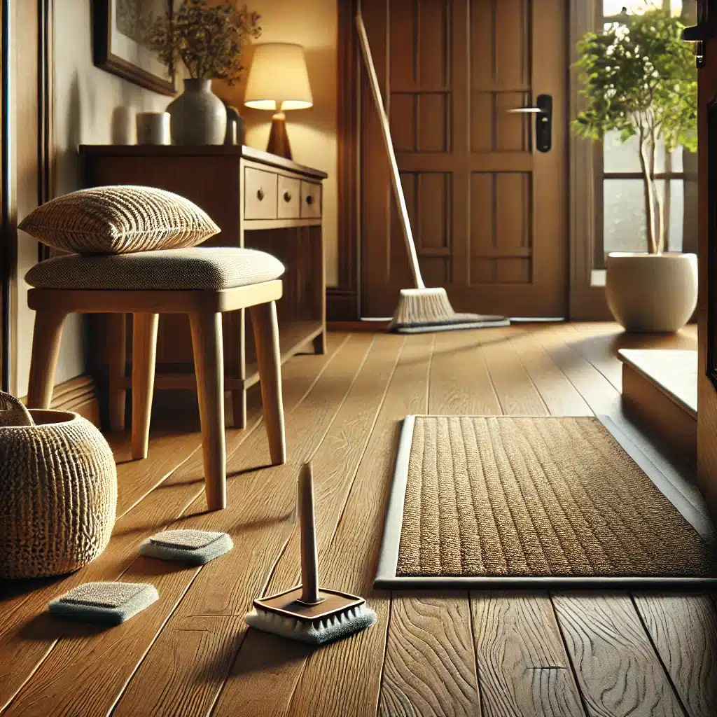 Piso de madera protegido en entrada concurrida | Maderas Outlet