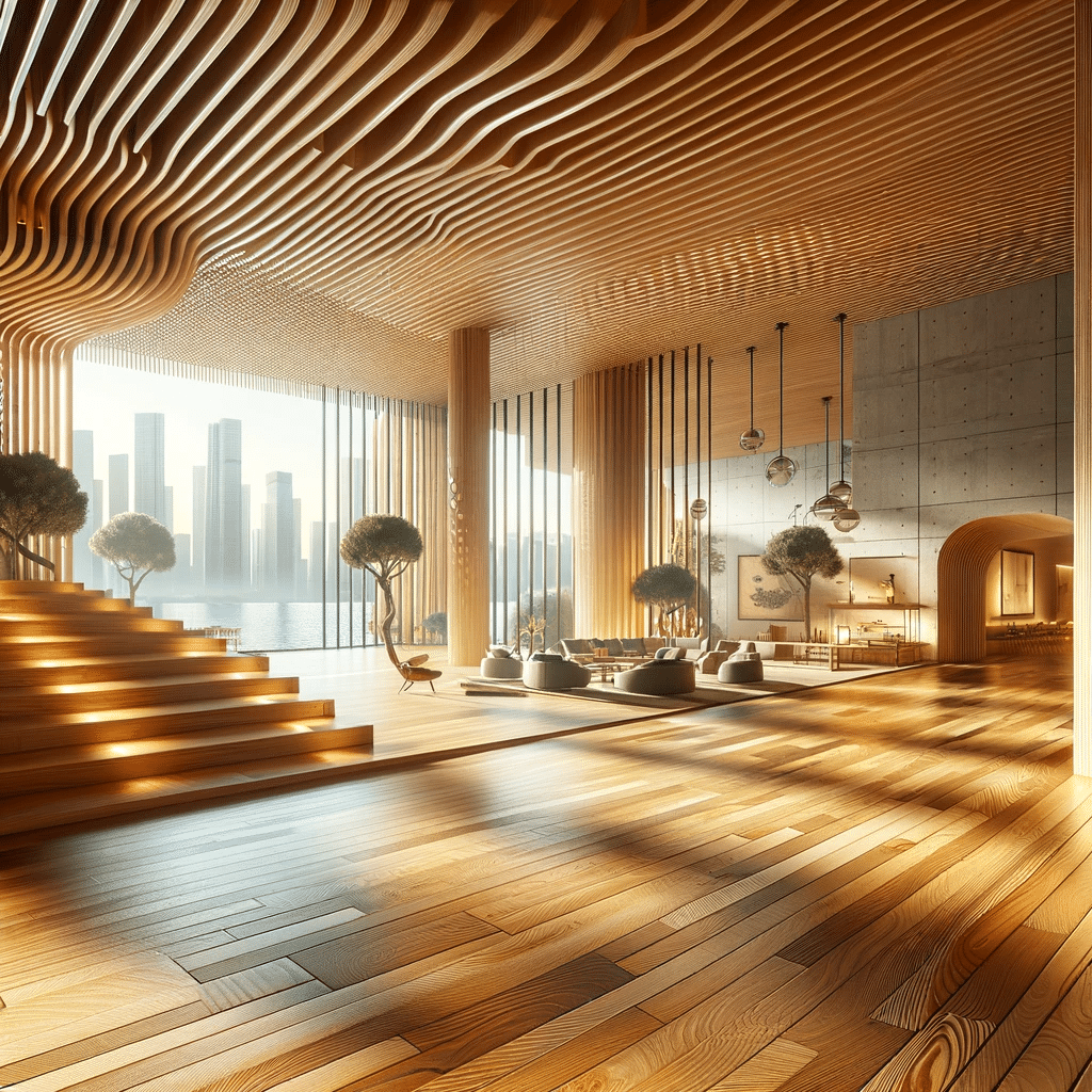 Piso de madera en diseño arquitectónico moderno. Ingeniería de muros, presencia de características de lugar y versatilidad | Maderas Outlet