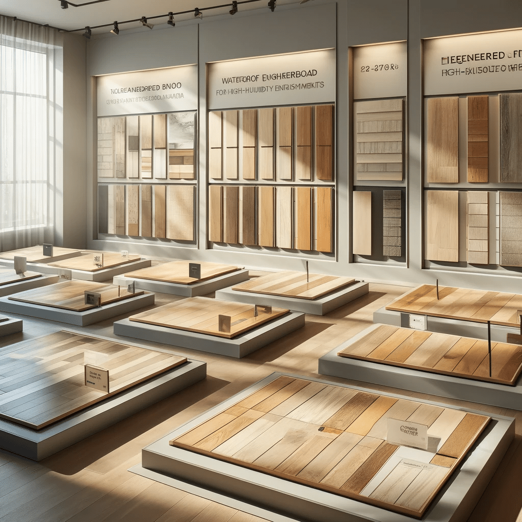 Sala muestra de pisos de madera para humedad. Calor y desgaste en habitación | Maderas Outlet.