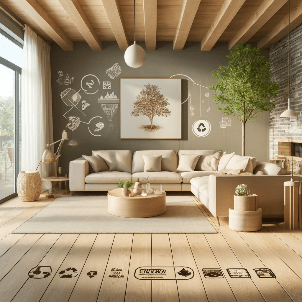 Sala viva con piso de ingeniería ecológico. Edificios de arquitectura en ciudades. | Maderas Outlet.