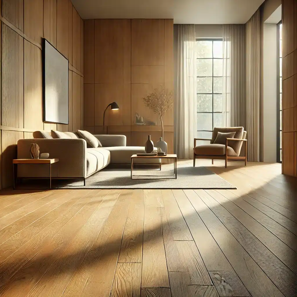 Sala moderna con piso de madera de ingeniería | Maderas Outlet