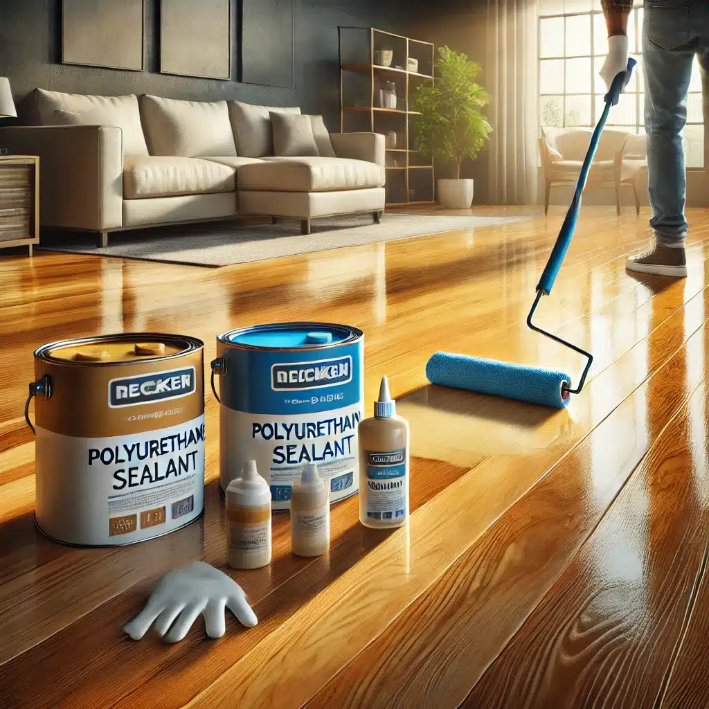 Aplicación de sellador de poliuretano en suelo de madera con rodillo | Maderas Outlet