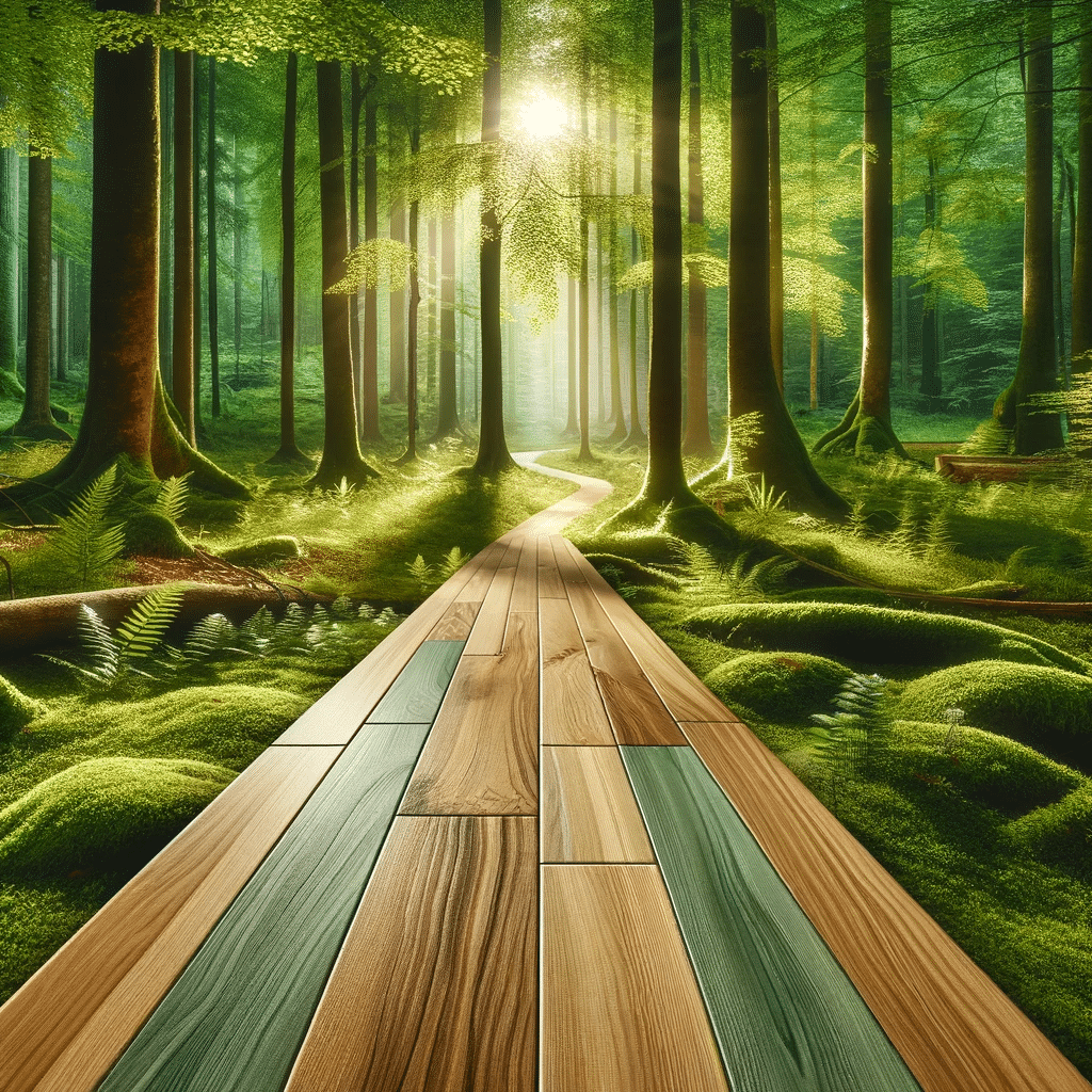 Caminos de maderas en bosque sostenible. Efecto invernadero pavimentos de madera material y ventajas | Maderas Outlet.