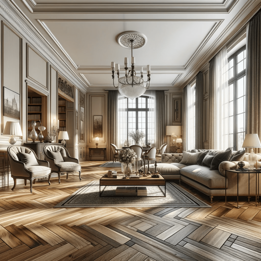 Sala elegante con pisos de maderas. Dormitorio de casa fotografías | Maderas Outlet.