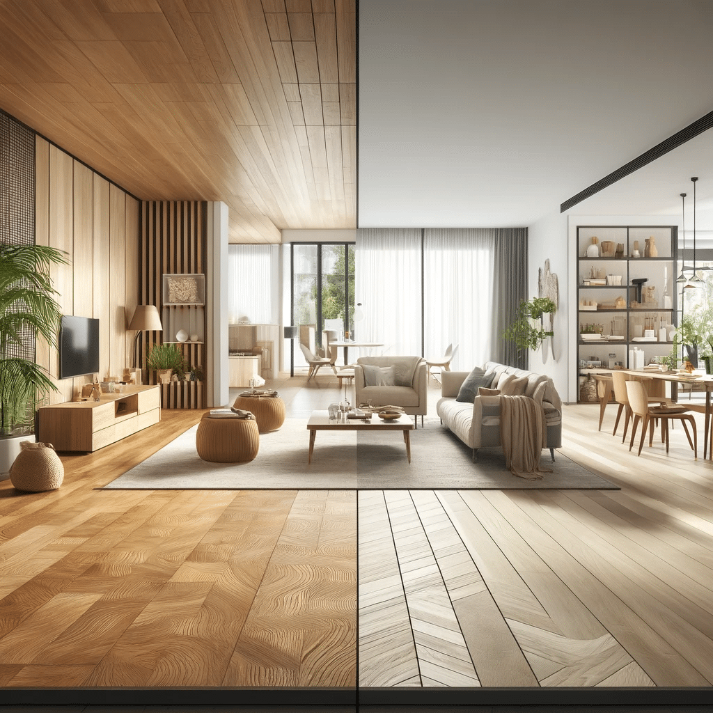 Antes y después con piso de ingeniería. Piso de madera productos de madera pisos de madera calidad de madera suelos de madera | Maderas Outlet.