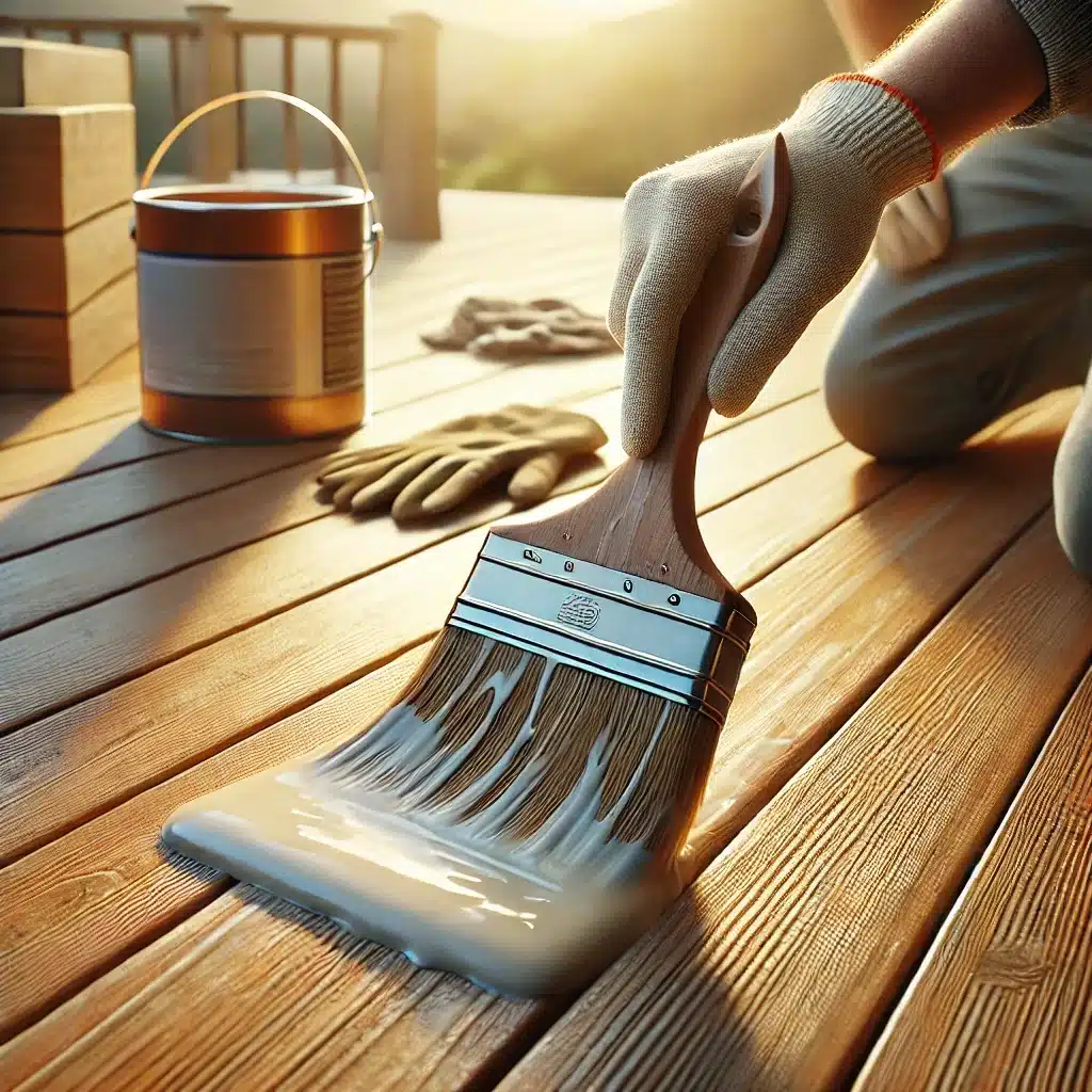 Deck parcialmente tratado con sellador bajo luz natural | Maderas Outlet