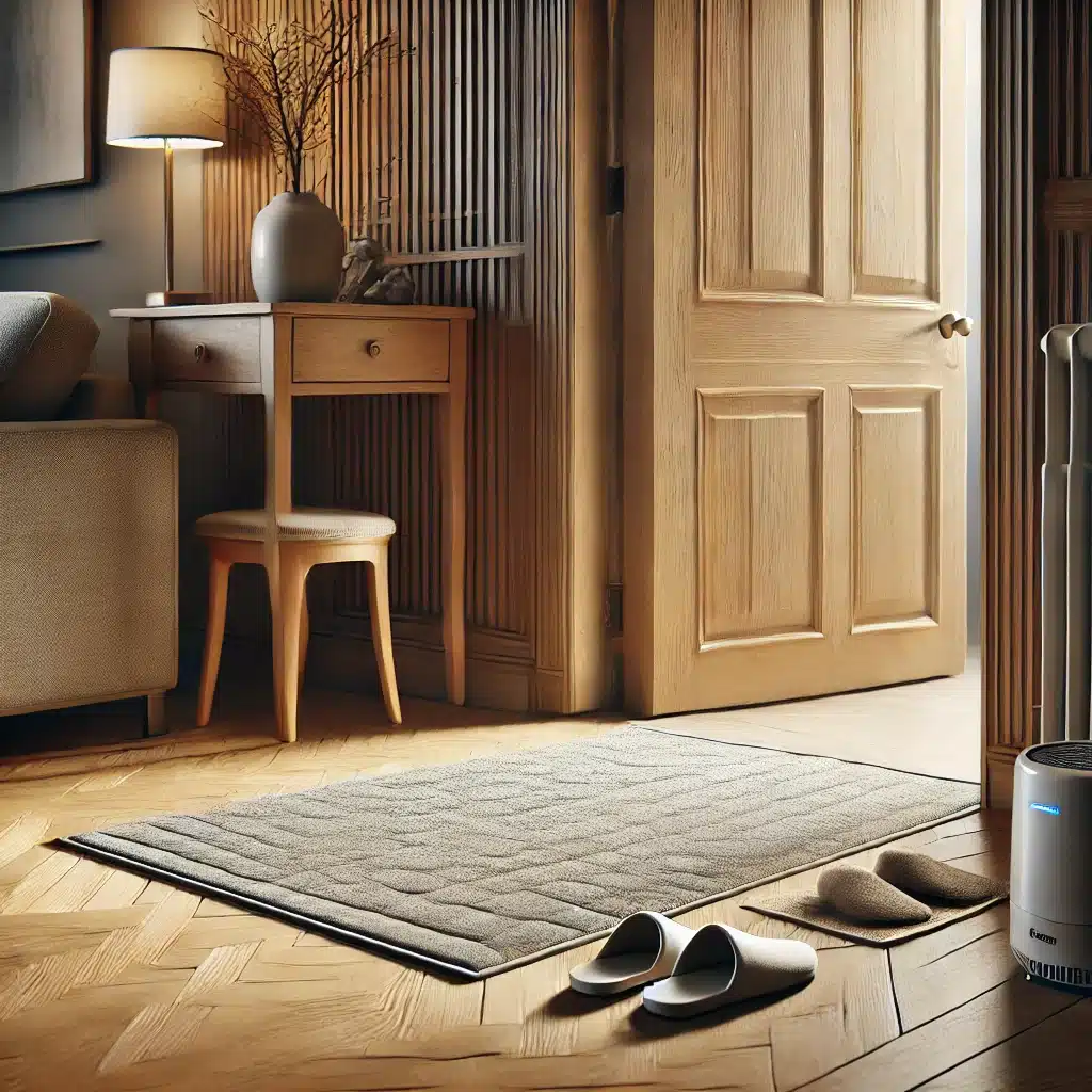  Piso de madera protegido con tapete y pantuflas | Maderas Outlet