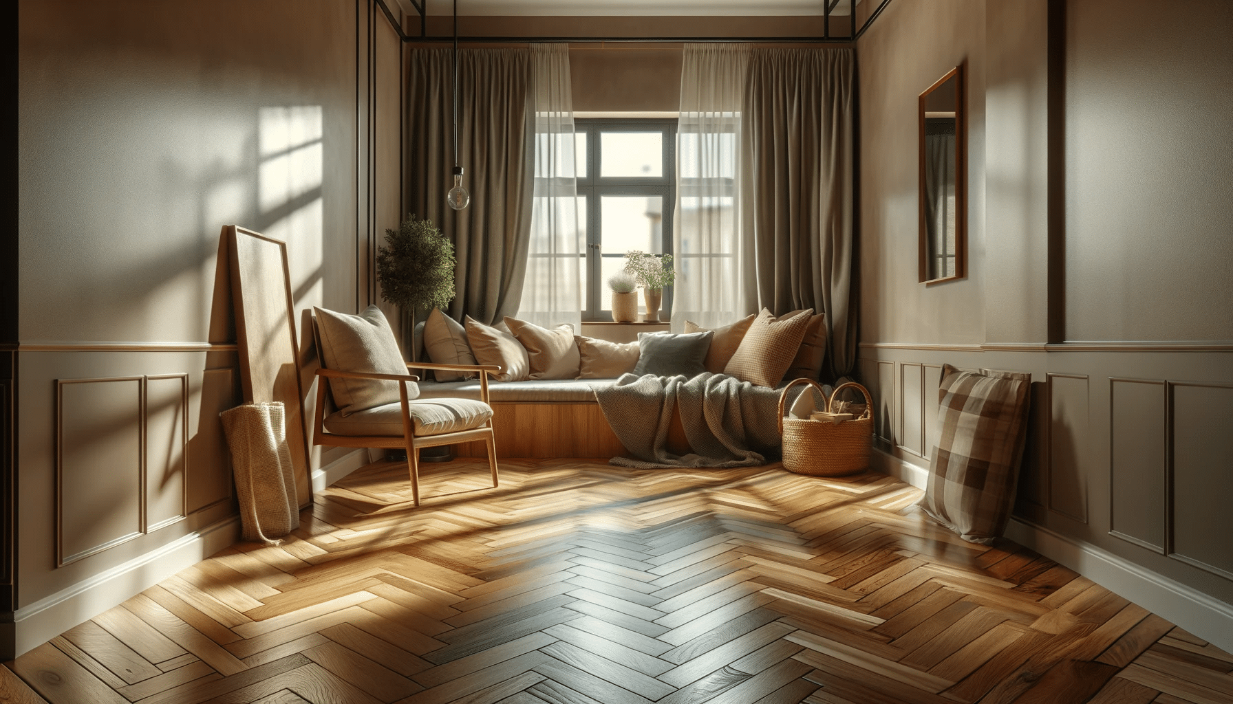 Habitación pequeña con piso de maderas y decoración moderna y clásica. Rincón de zona de pisos pequeños, reto para interiorista | Maderas Outlet
