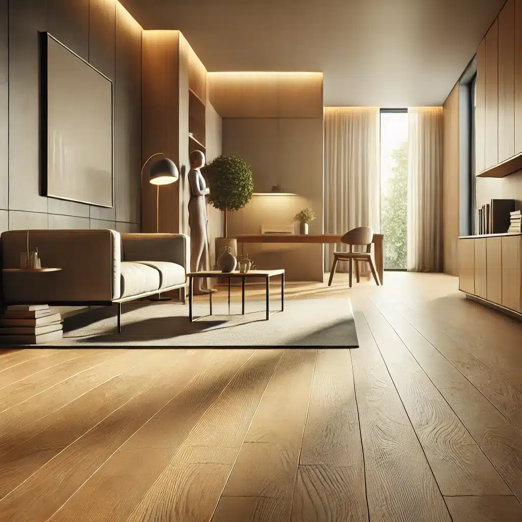 Sala moderna con piso de ingeniería y luz natural | Maderas Outlet