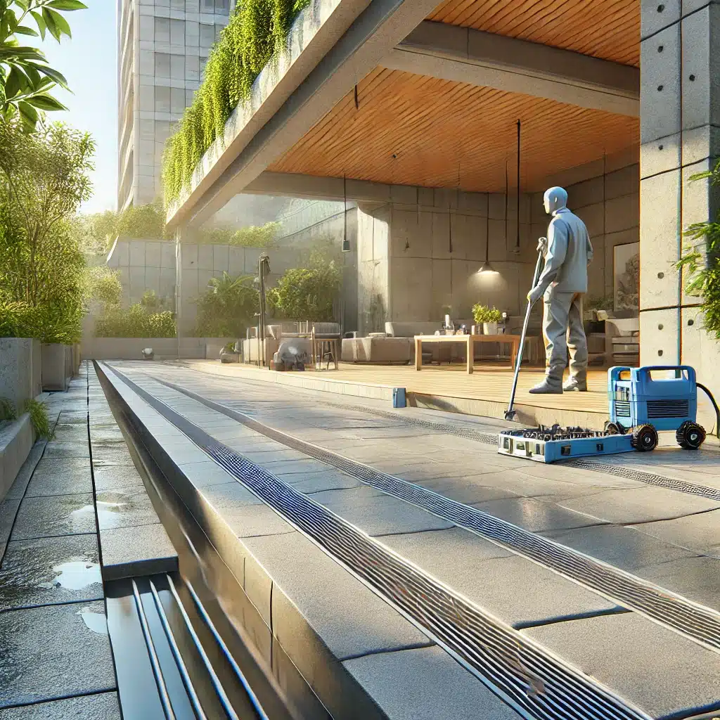 Inspección de suelos exteriores con drenaje eficiente | Maderas Outlet