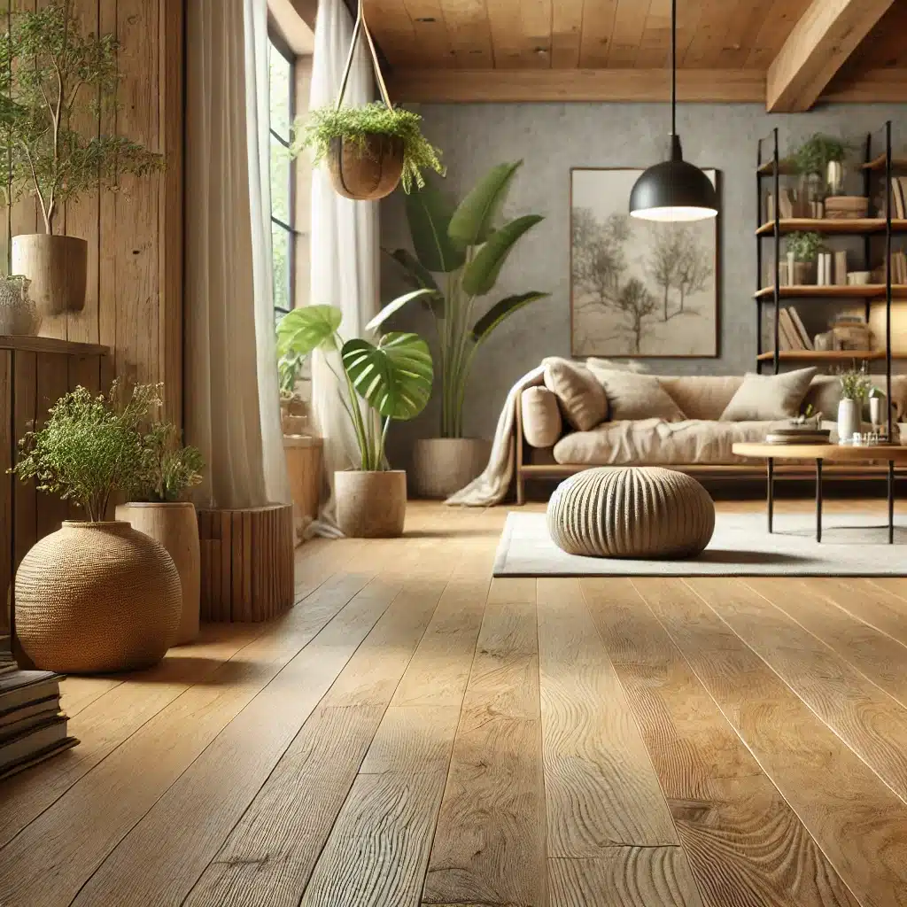 Interior acogedor con piso de madera y luz natural. Suelo parquet de bambú en casa | Maderas Outlet