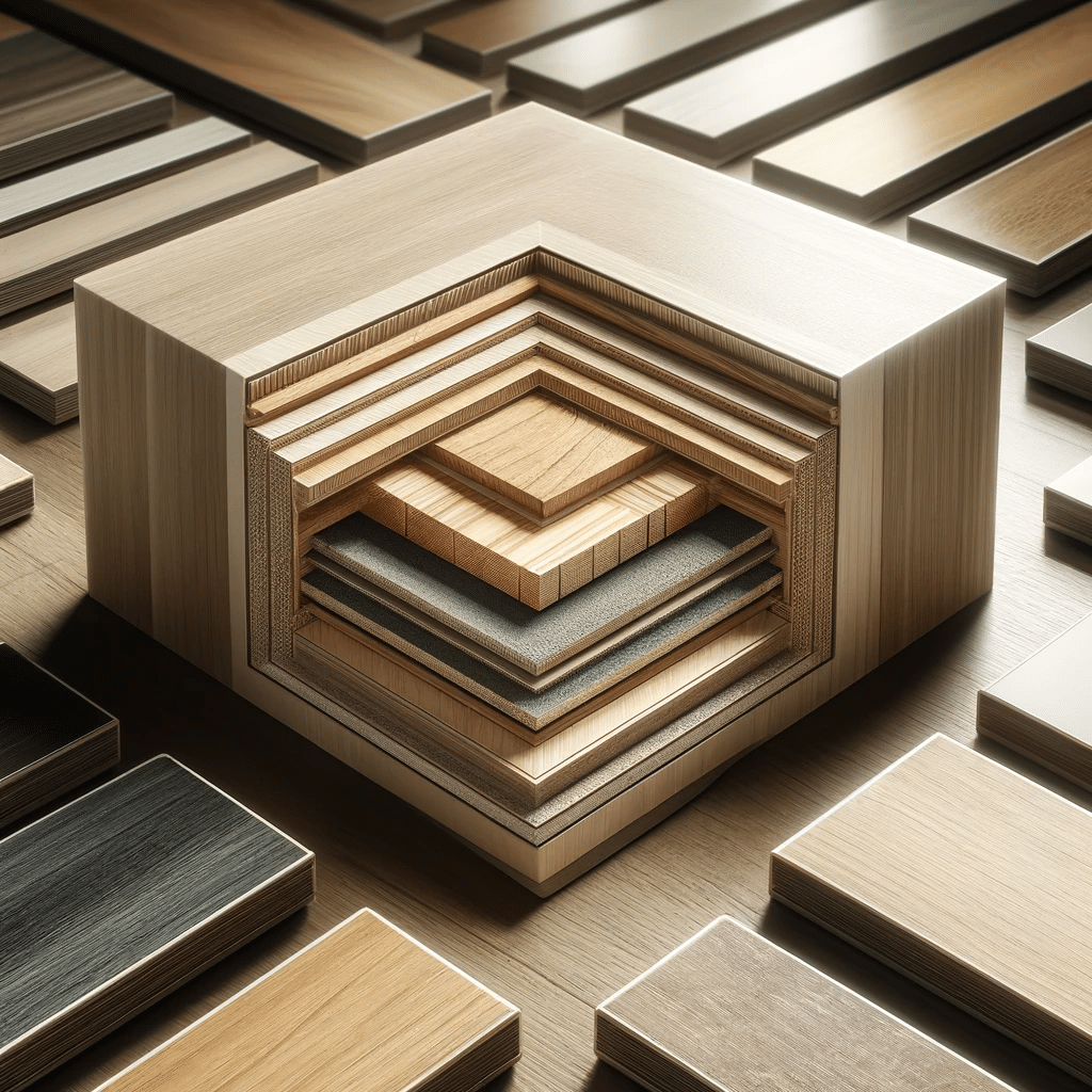 Muestra detallada de piso de madera de ingeniería. Duelas, sistema de colocación | Maderas Outlet.