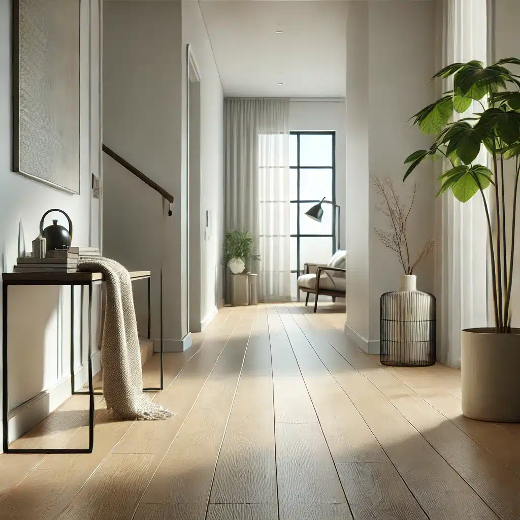 Pasillo moderno con pisos de madera semibrillante | Maderas Outlet