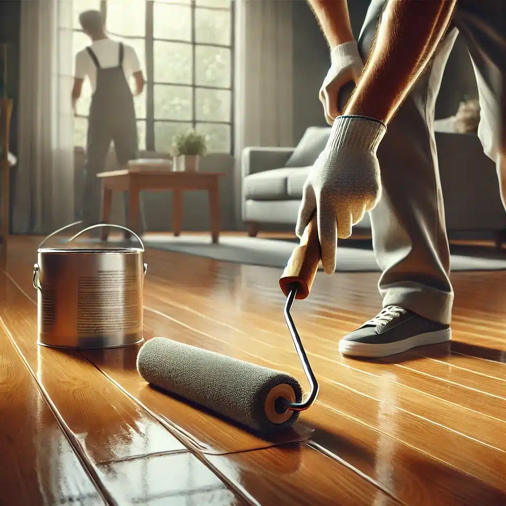 Aplicación uniforme de sellador en piso de madera | Maderas Outlet