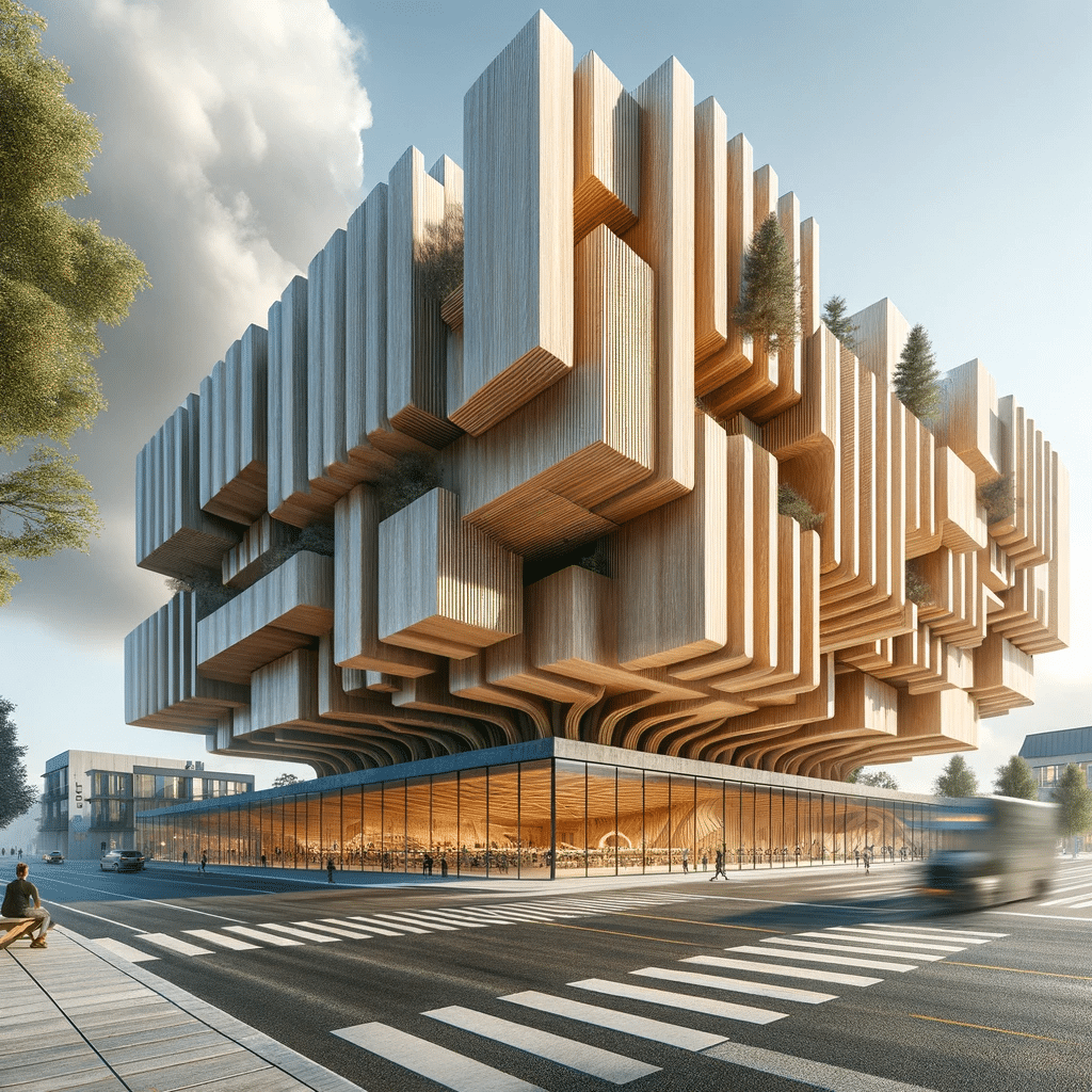 Edificio moderno de madera sólida y sostenible. Formas de muros acabados, ingeniería de características y versatilidad | Maderas Outlet