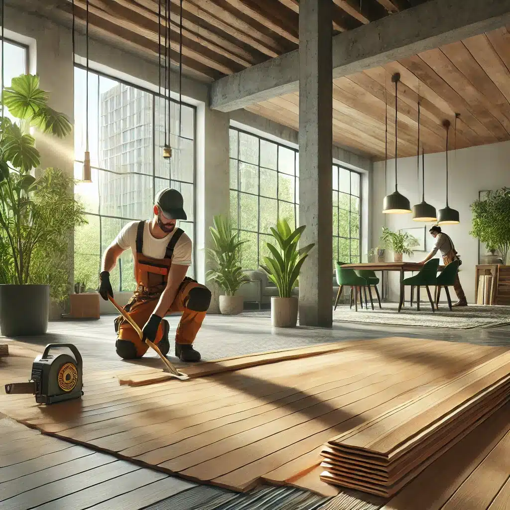 Instalación de piso ecológico en construcción | Maderas Outlet