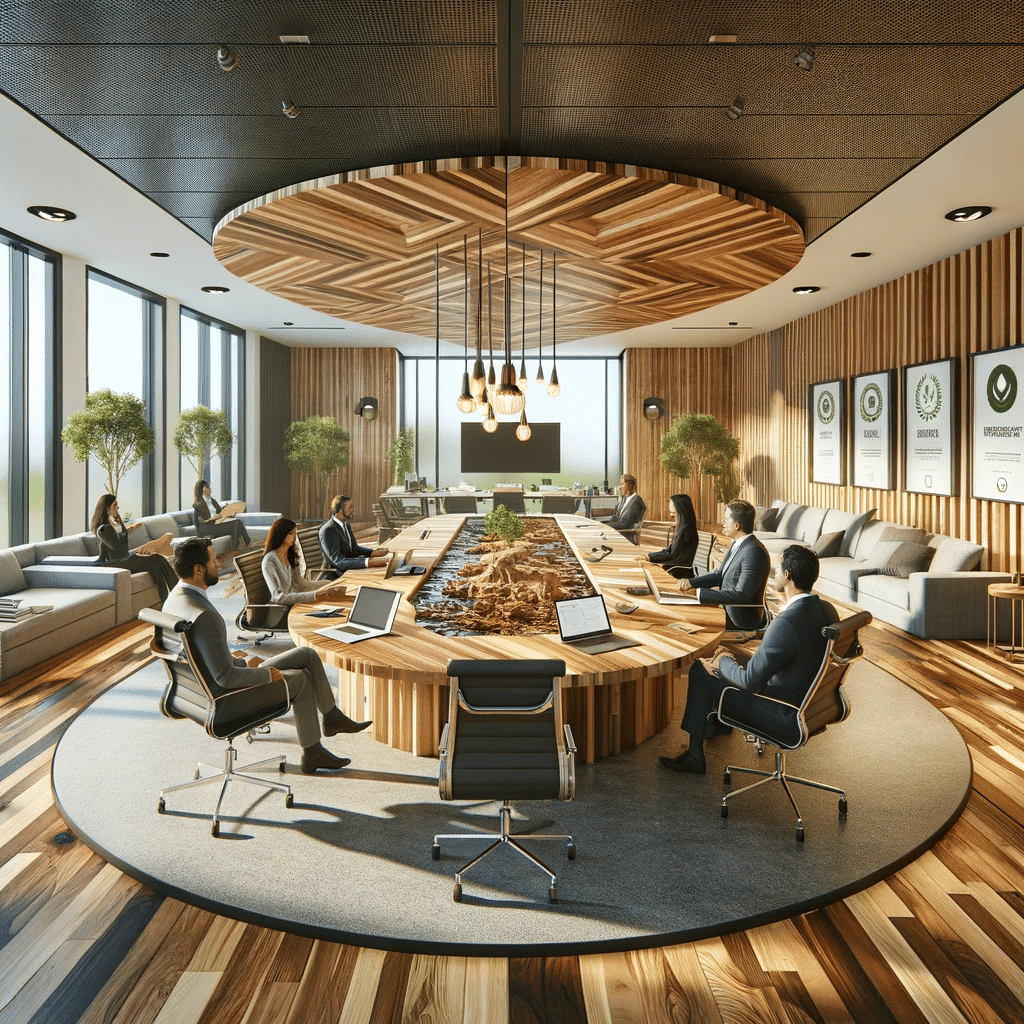Reunión en empresa de pisos de ingeniería sostenibles. Calidad de vida, construcción sostenible | Maderas Outlet.