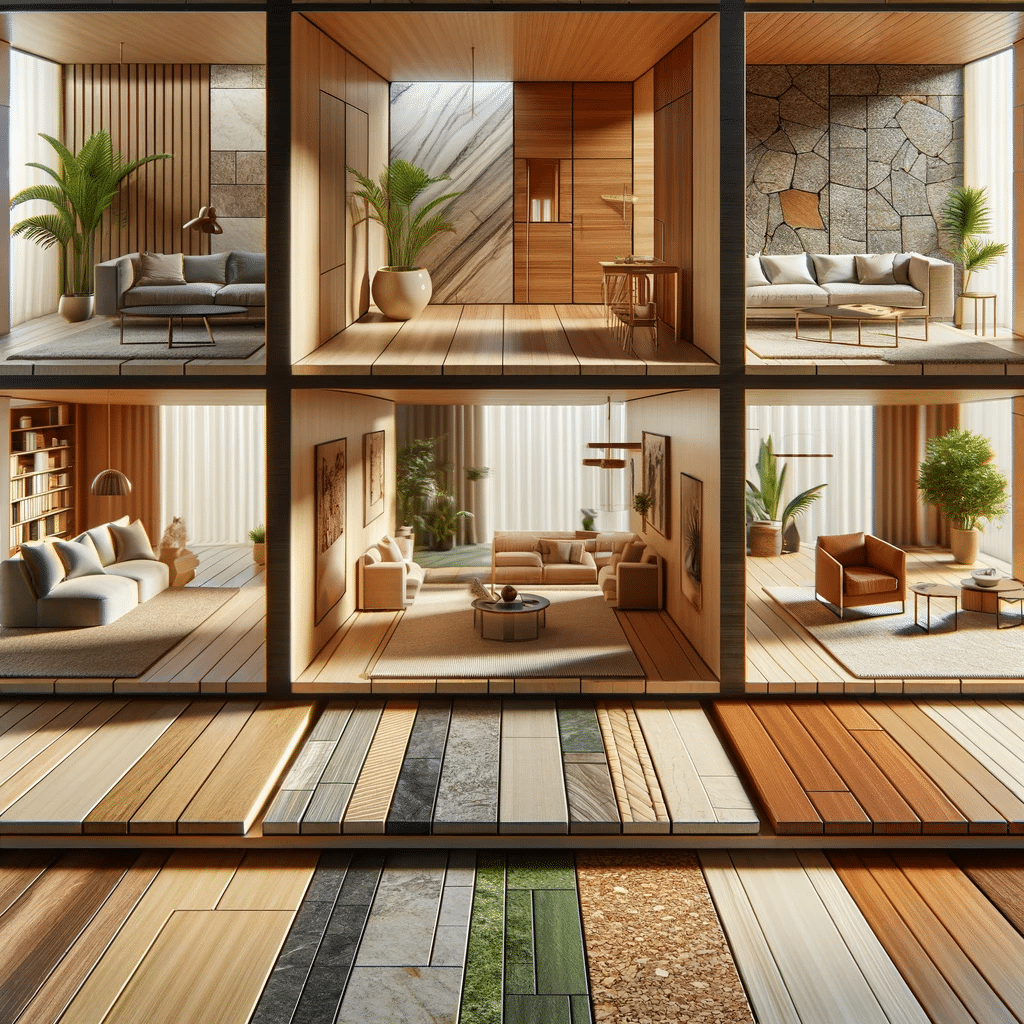 Showroom con tipos de piso ingeniería. Piso de madera casa información diseños desgaste pisos de madera productos piso de ingeniería | Maderas Outlet.