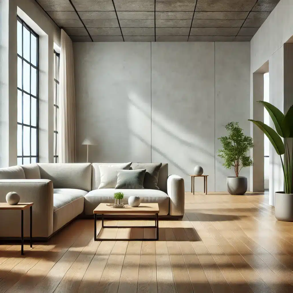Sala moderna con piso de madera y luz natural | Maderas Outlet