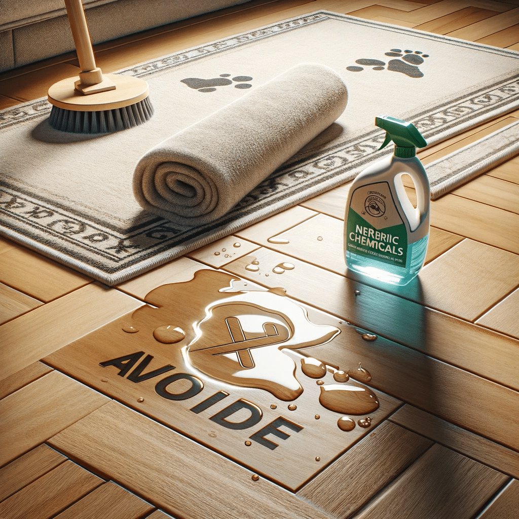 Suelo de madera con toalla absorbente y mat protector. Material y recomendaciones de cuidados para espacios | Maderas Outlet.