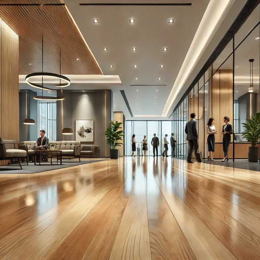 Tienda comercial con piso de madera elegante y resistente | Maderas Outlet