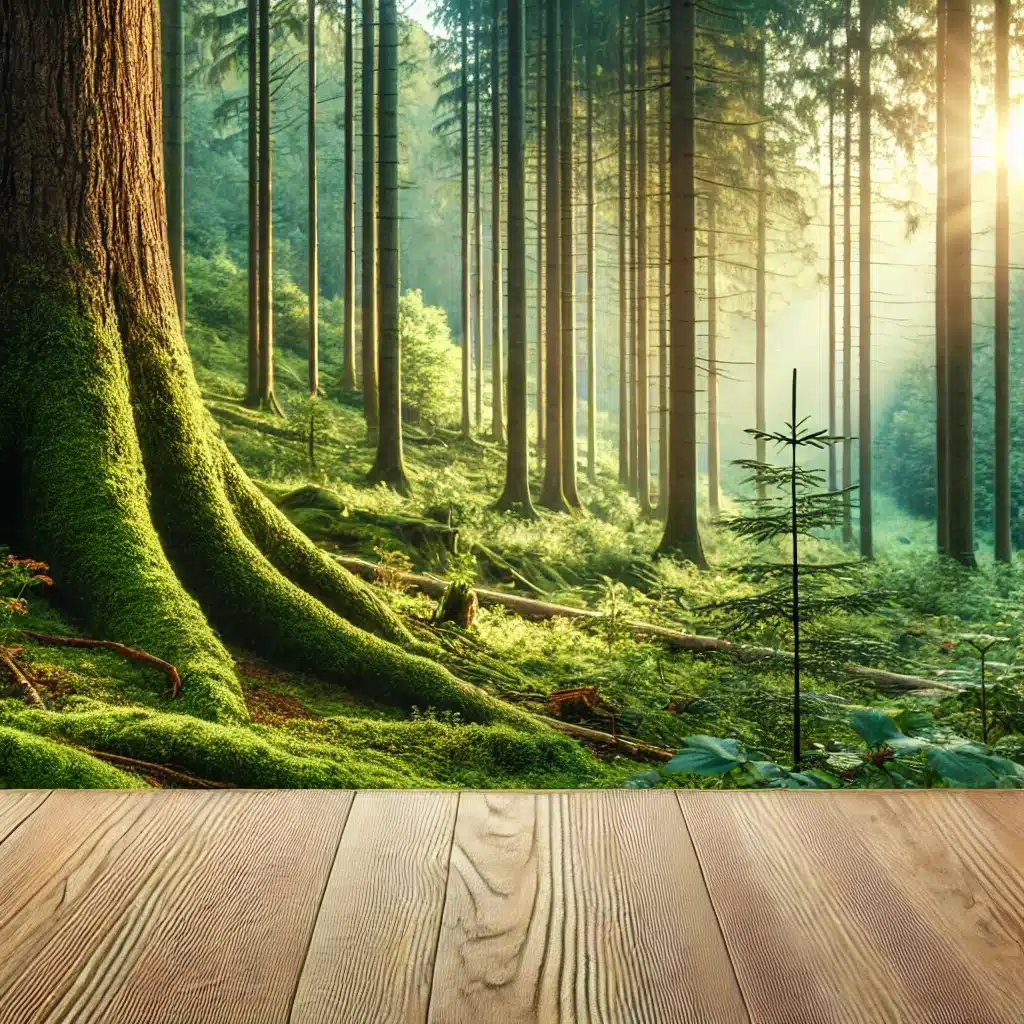 Bosque y piso de madera resaltando impacto ecológico | Maderas Outlet