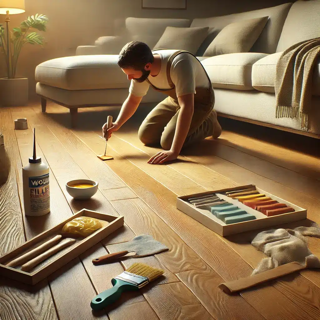 Reparación de rasguños en suelo de madera con cera y herramientas de reparación | Maderas Outlet