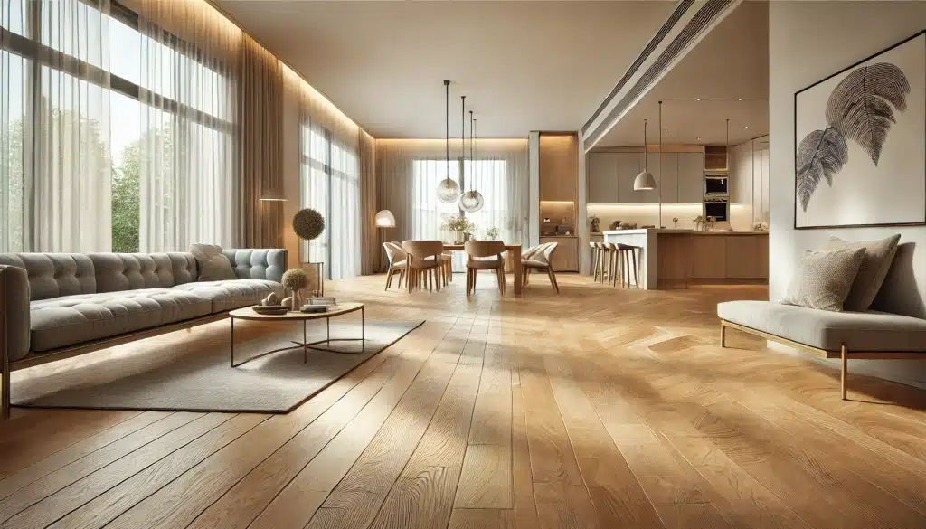 Espacio moderno con piso de madera cálida y diseño abierto | Maderas Outlet