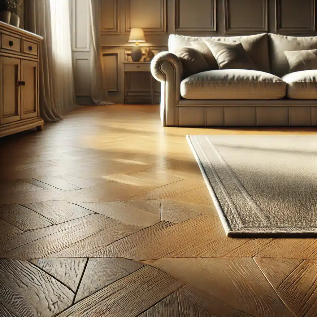 Piso de madera bien cuidado con tapete protector | Maderas Outlet