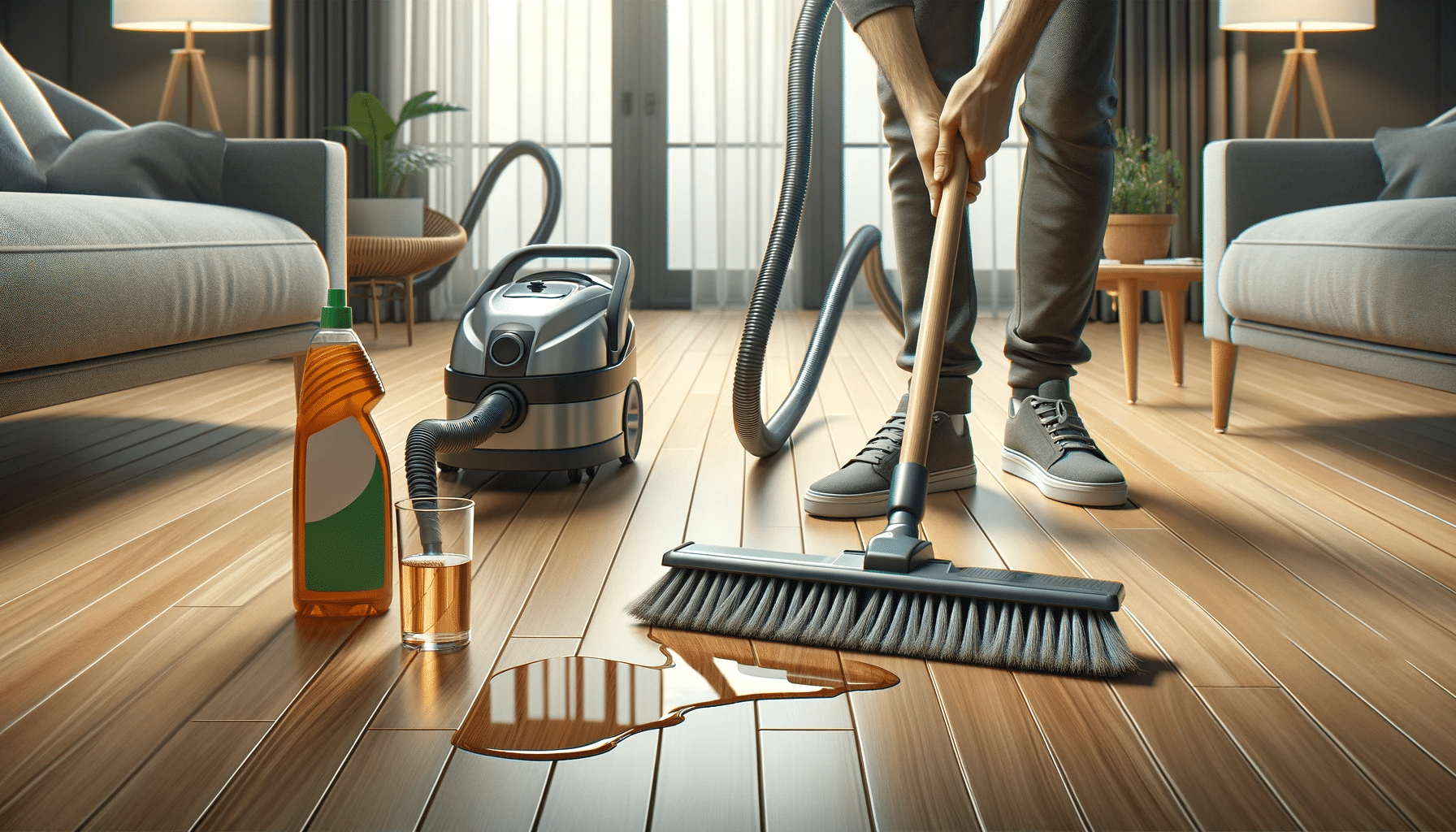 Persona barriendo piso de maderas con escoba suave y limpiando derrame con paño seco. Gran bretaña francia arcilla través mano de obra origen arquitectura correo eléctronico siglos construcción historia casas | Maderas Outlet.