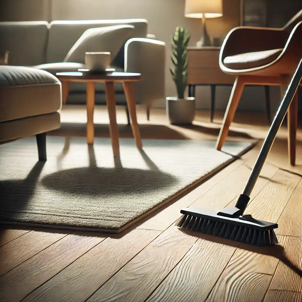 Piso de ingeniería con alfombra y protector de muebles | Maderas Outlet