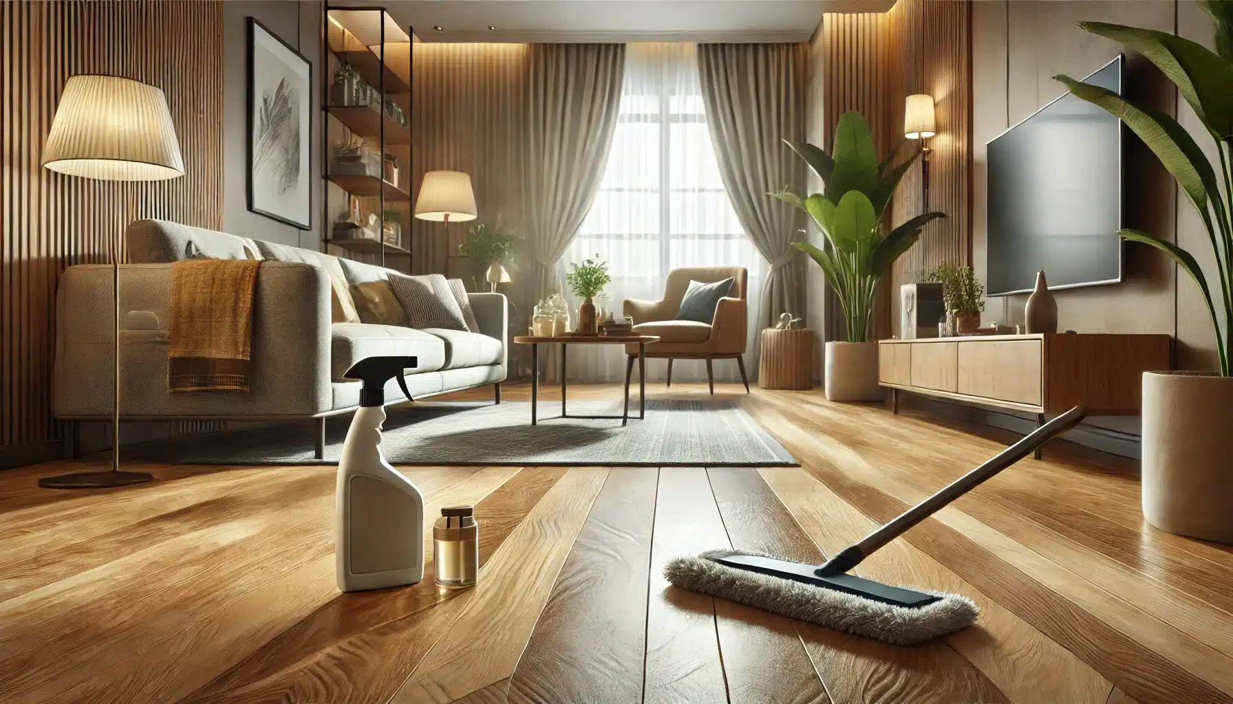 Piso de madera bien mantenido con limpieza adecuada y protección solar. | Maderas Outlet
