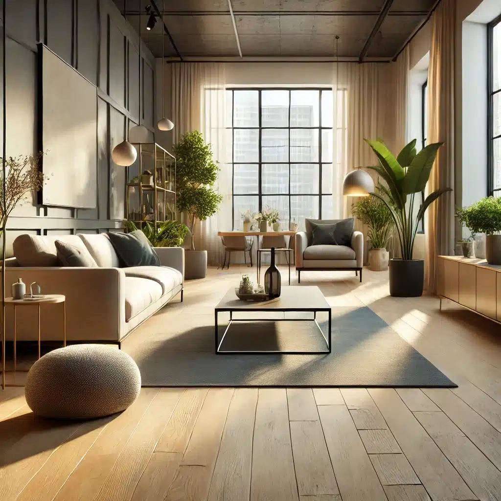Sala moderna con pisos de madera clara mate | Maderas Outlet