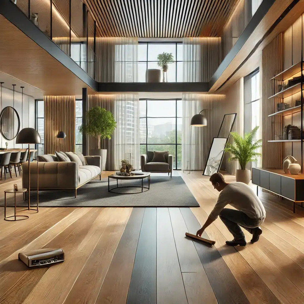 Interior moderno con piso de madera y diseño elegante | Maderas Outlet
